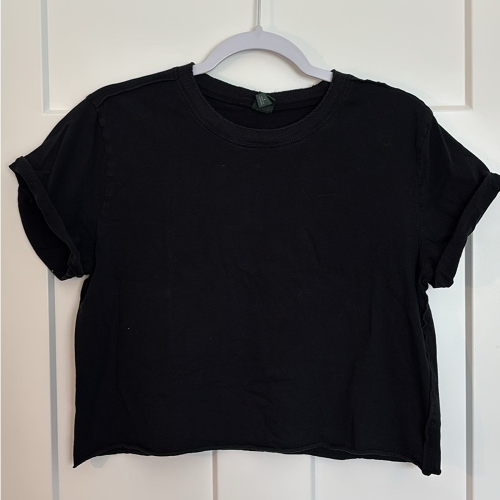 Wild Fable Black Cuffed Sleeve Crop Top